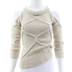 ROI Cream Cable Knit Open Shoulder Pullover Sweater Size XS